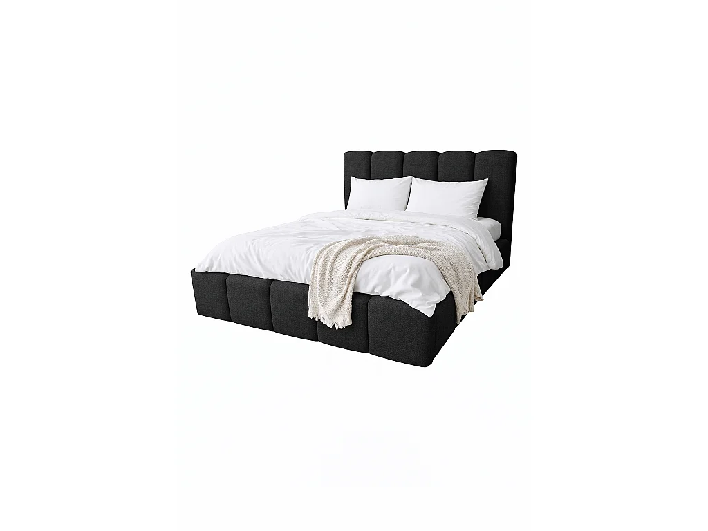 Lit rembourré CLOUDY avec coffre de rangement 140x200|Lit double|Sommier à lattes|Aspect lit boxspring|sans matelas|Chambre-Noir