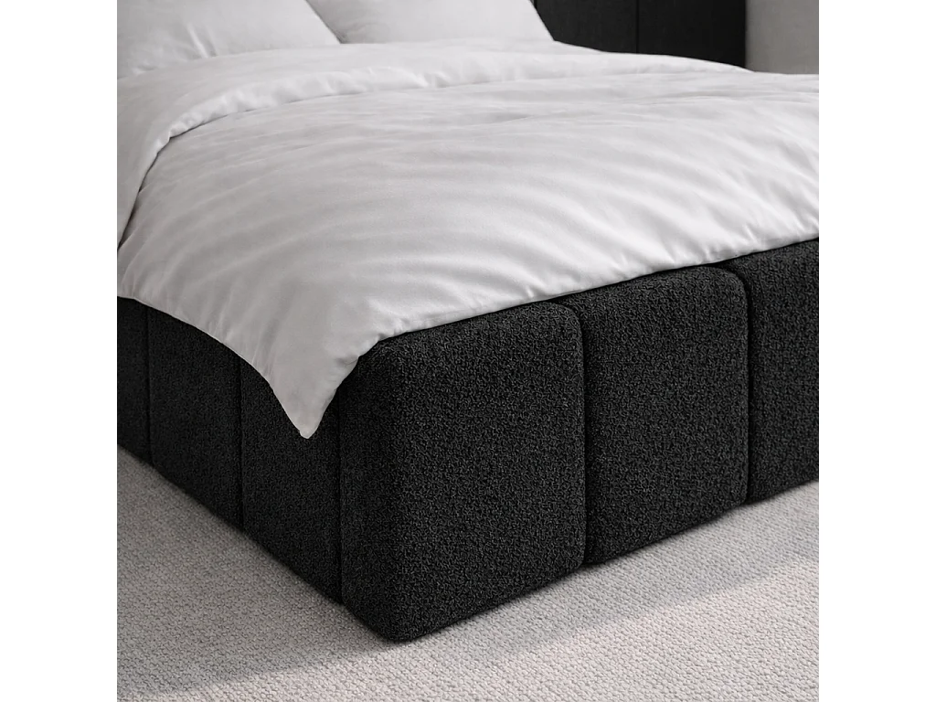 Lit rembourré CLOUDY avec coffre de rangement 140x200|Lit double|Sommier à lattes|Aspect lit boxspring|sans matelas|Chambre-Noir