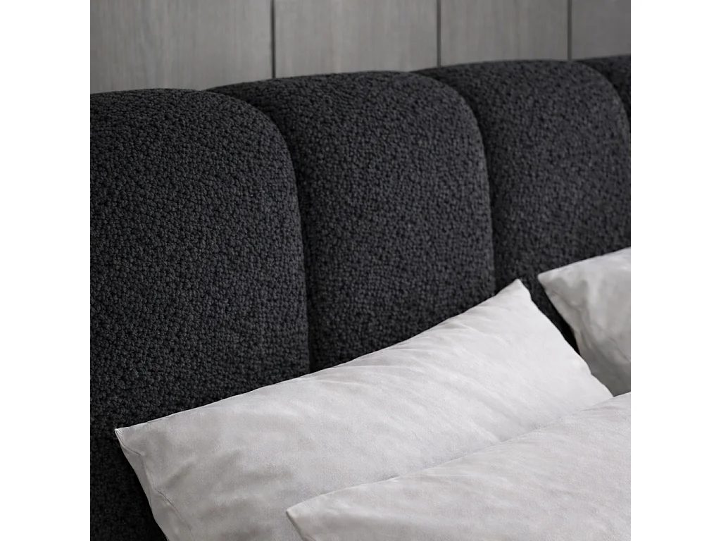 Lit rembourré CLOUDY avec coffre de rangement 140x200|Lit double|Sommier à lattes|Aspect lit boxspring|sans matelas|Chambre-Noir