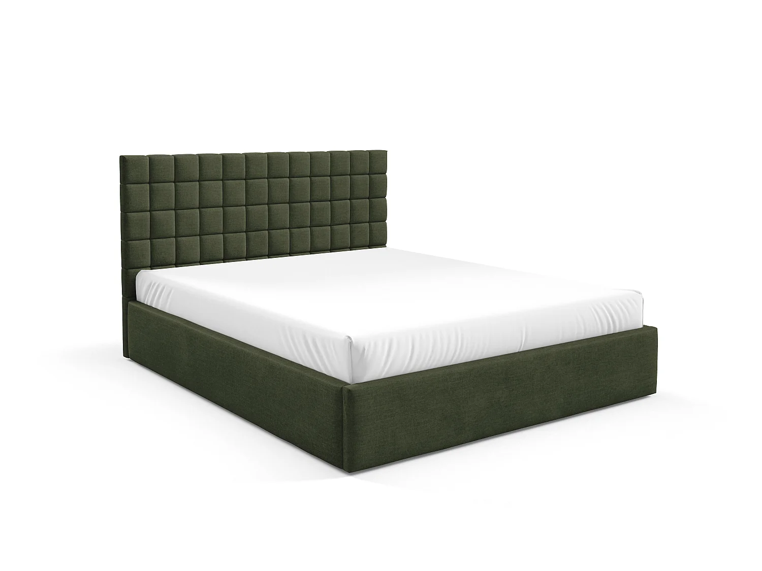 FURNISTAR Lit rembourré BEA III avec coffre de rangement 140x200 |Lit double avec rangement|Sommier à lattes|Aspect lit boxspring|sans matelas - Vert foncé
