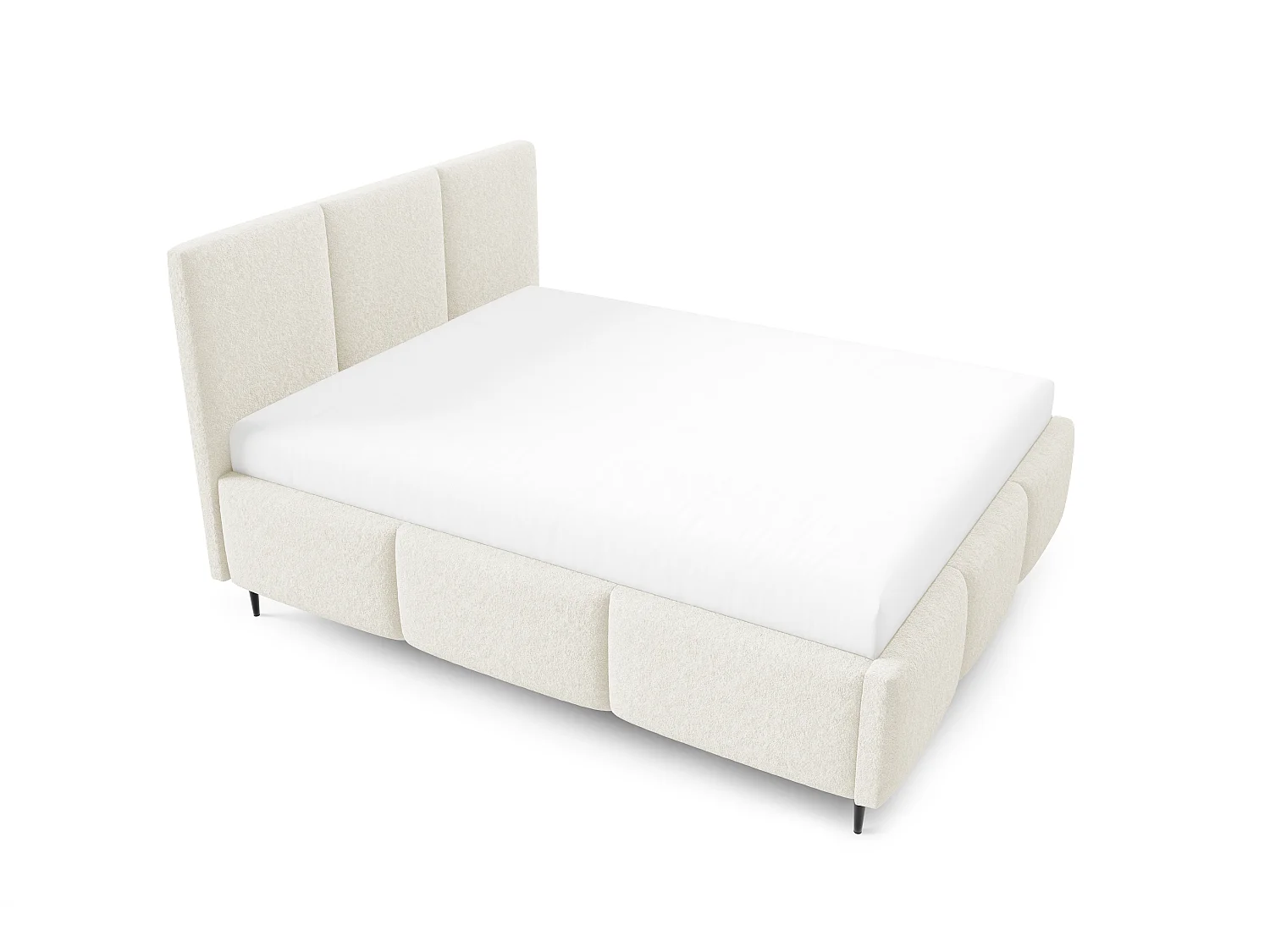 Gestoffeerd bed VALERIO met poten en opbergruimte, bed 180x200|Tweepersoonsbed|Lattenbodem|Boxspring-look|zonder matras|Slaapkamer-Crème