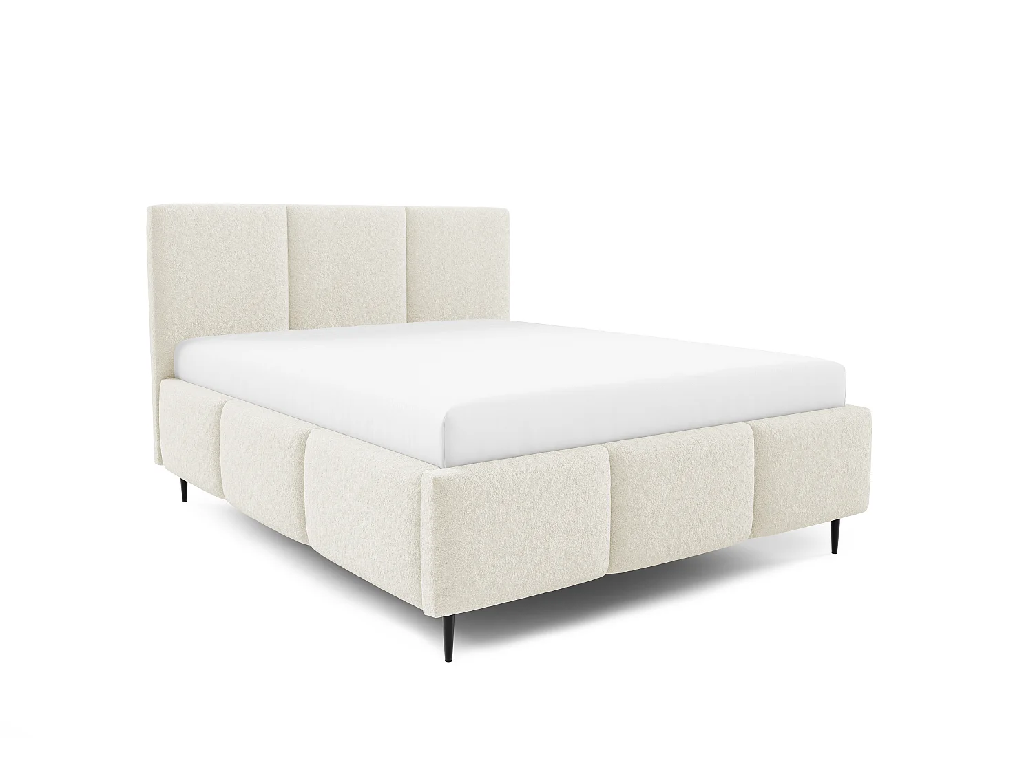 Gestoffeerd bed VALERIO met poten en opbergruimte, bed 180x200|Tweepersoonsbed|Lattenbodem|Boxspring-look|zonder matras|Slaapkamer-Crème