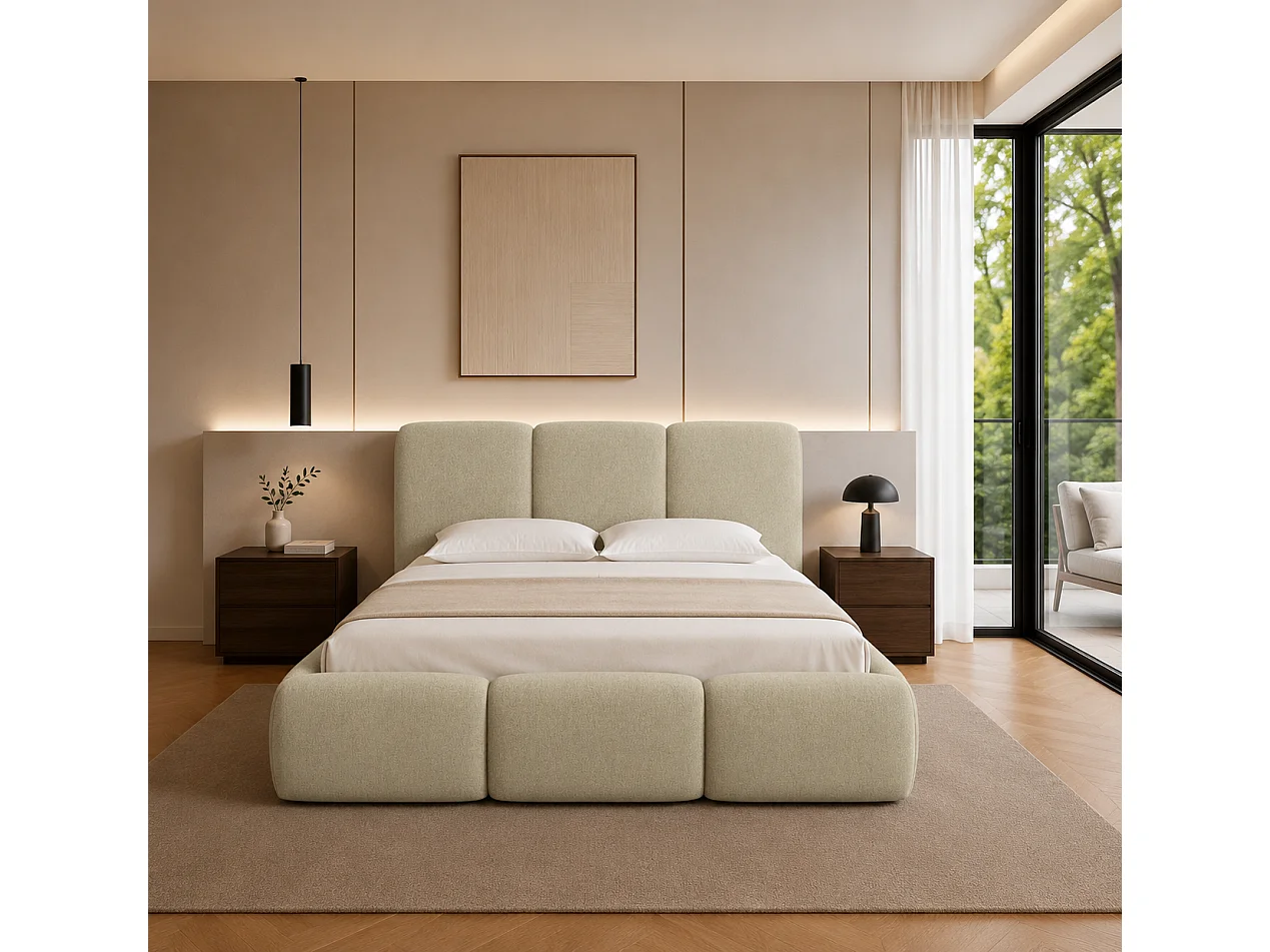 FURNISTAR Lit rembourré BOVA 160x200 cm avec coffre de rangement|Sommier à lattes|Lit double|Aspect lit boxspring-Noir