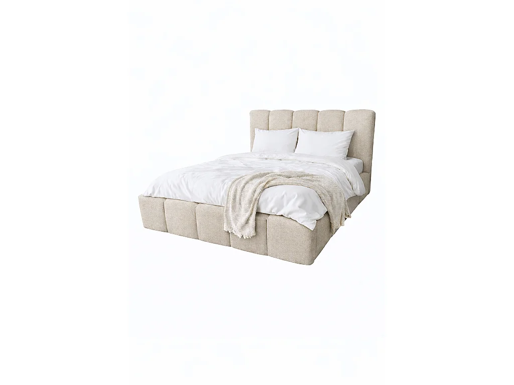 Lit rembourré CLOUDY avec coffre de rangement 120x200|Lit double|Sommier à lattes|Aspect lit boxspring|sans matelas|Chambre-Beige