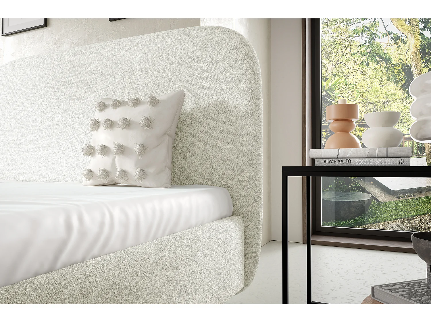 Gestoffeerd bed LANA met opbergruimte, bed 180x200|Tweepersoonsbed|Lattenbodem|Boxspring-look|zonder matras|Slaapkamer-Crème