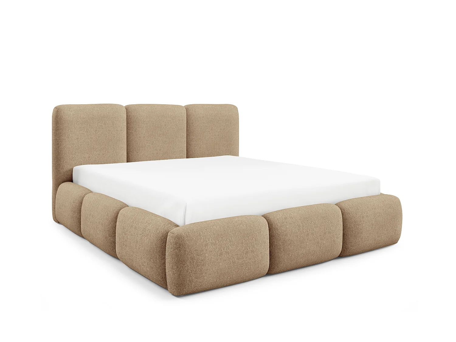 FURNISTAR Lit rembourré BLIVIO 200x200 cm|avec coffre de rangement|Sommier à lattes|Lit double|Aspect lit boxspring-Cappuccino