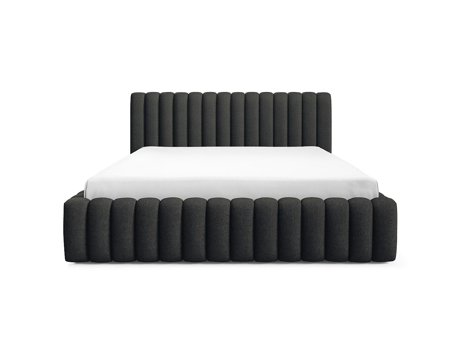 FURNISTAR Lit rembourré BLIVIO 120x200 cm|avec coffre de rangement|Sommier à lattes|Lit double|Aspect lit boxspring-Noir