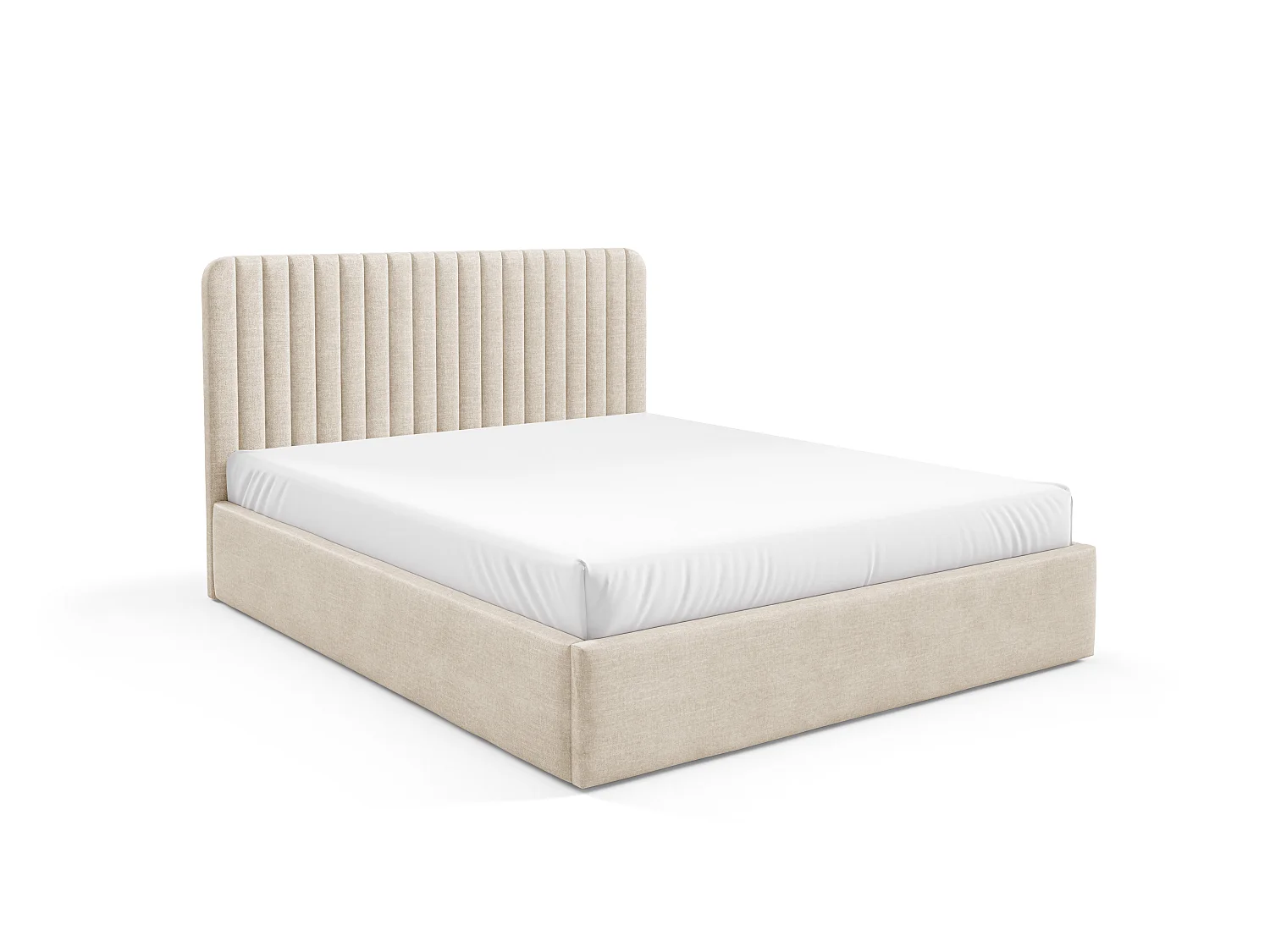 FURNISTAR Lit rembourré BEA II avec coffre de rangement 180x200 |Lit double avec rangement|Sommier à lattes|Aspect lit boxspring|sans matelas - Crème