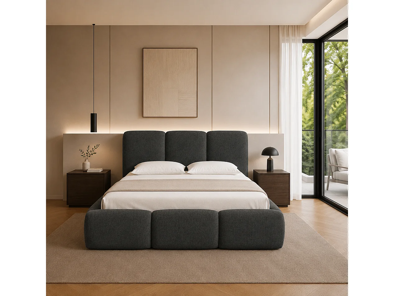 FURNISTAR Gestoffeerd bed BOVA 140x200 cm met opbergruimte|Lattenbodem|Tweepersoonsbed|Boxspring-look-Cappuccino