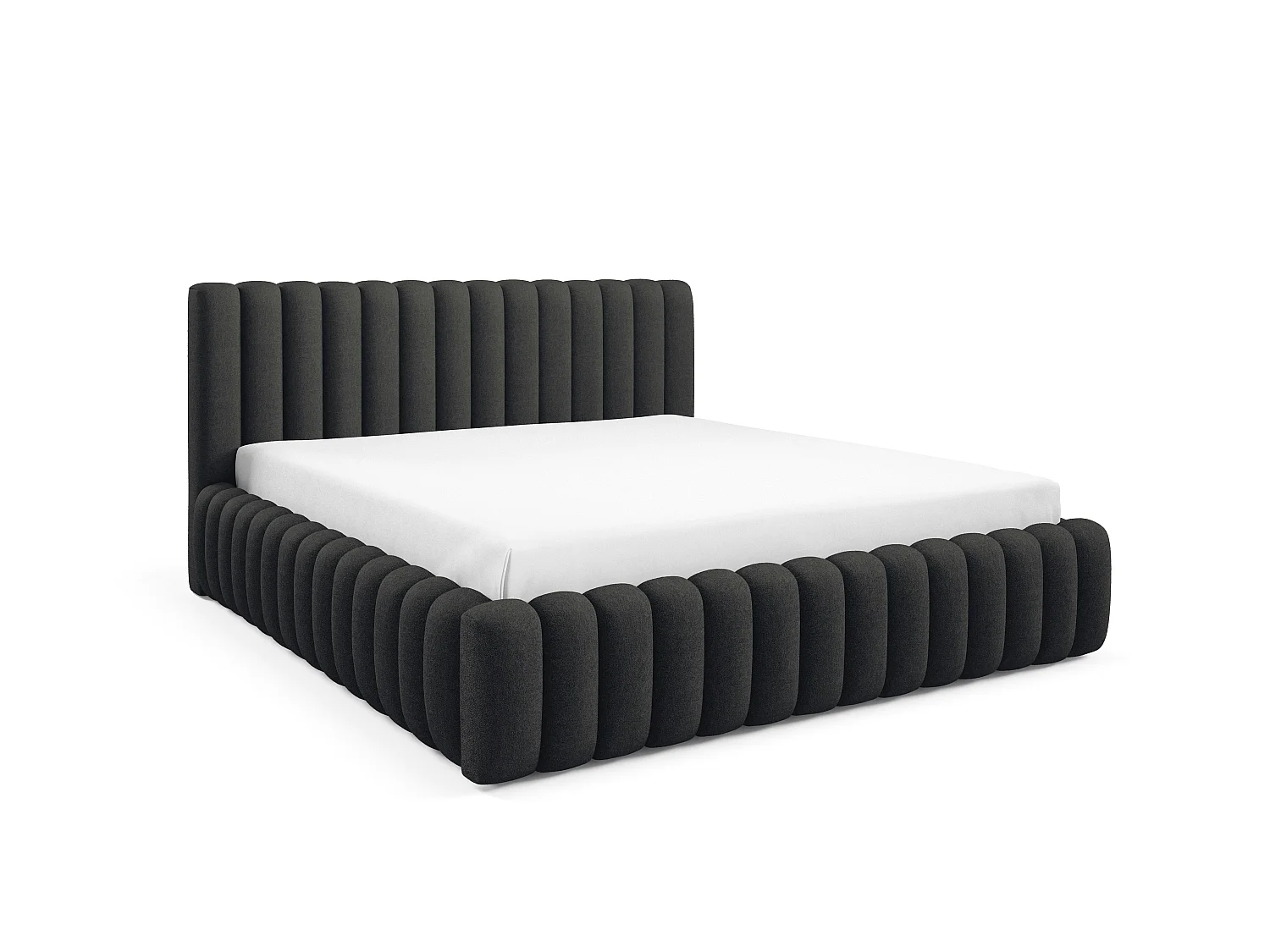 FURNISTAR Lit rembourré BLIVIO 180x200 cm|avec coffre de rangement|Sommier à lattes|Lit double|Aspect lit boxspring-Noir