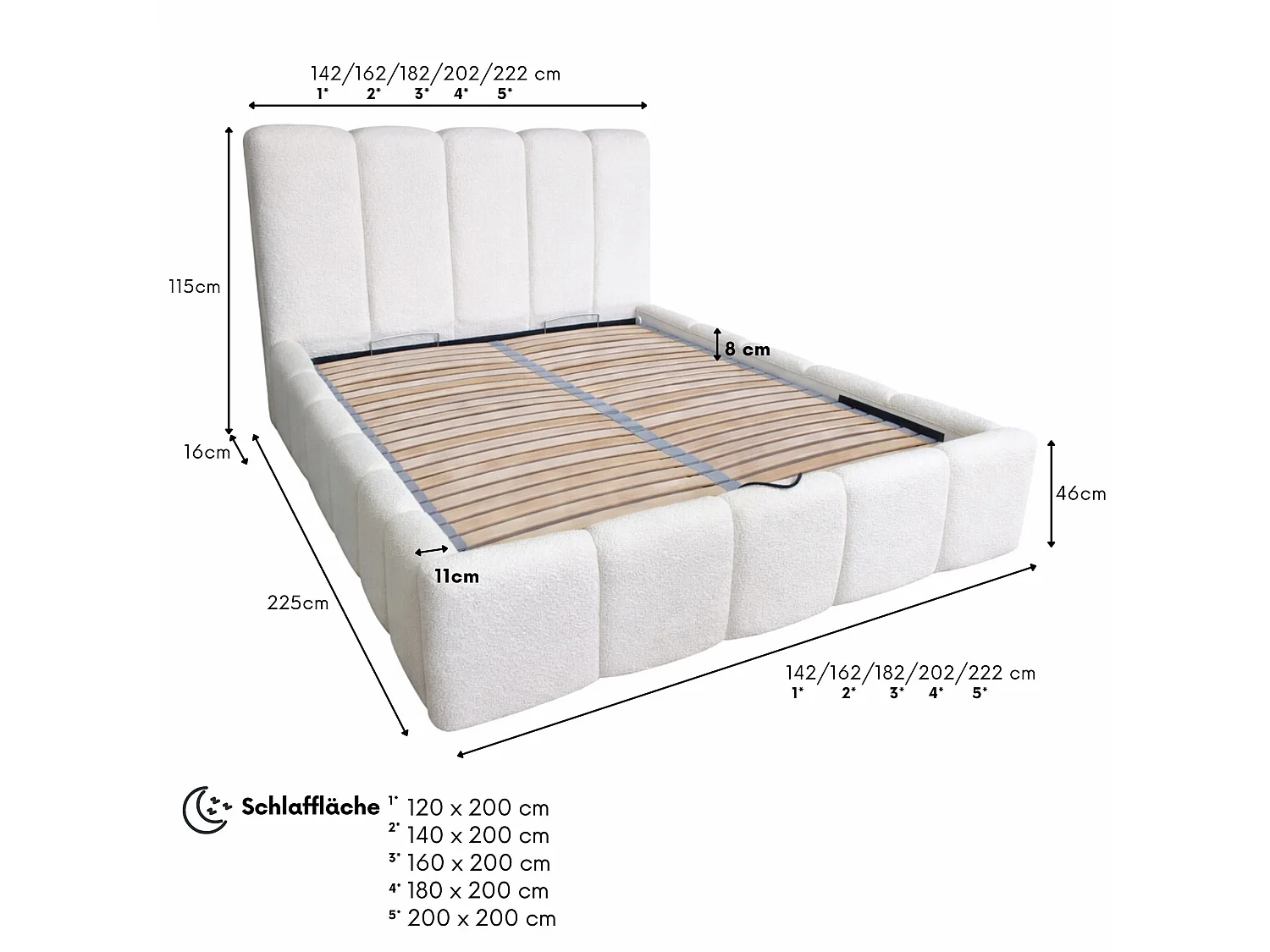 Lit rembourré CLOUDY avec coffre de rangement 160x200|Lit double|Sommier à lattes|Aspect lit boxspring|sans matelas|Chambre-Taupe