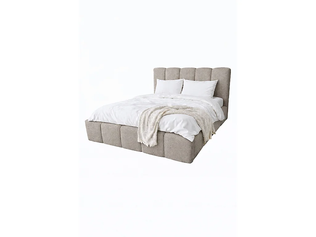 Lit rembourré CLOUDY avec coffre de rangement 160x200|Lit double|Sommier à lattes|Aspect lit boxspring|sans matelas|Chambre-Taupe