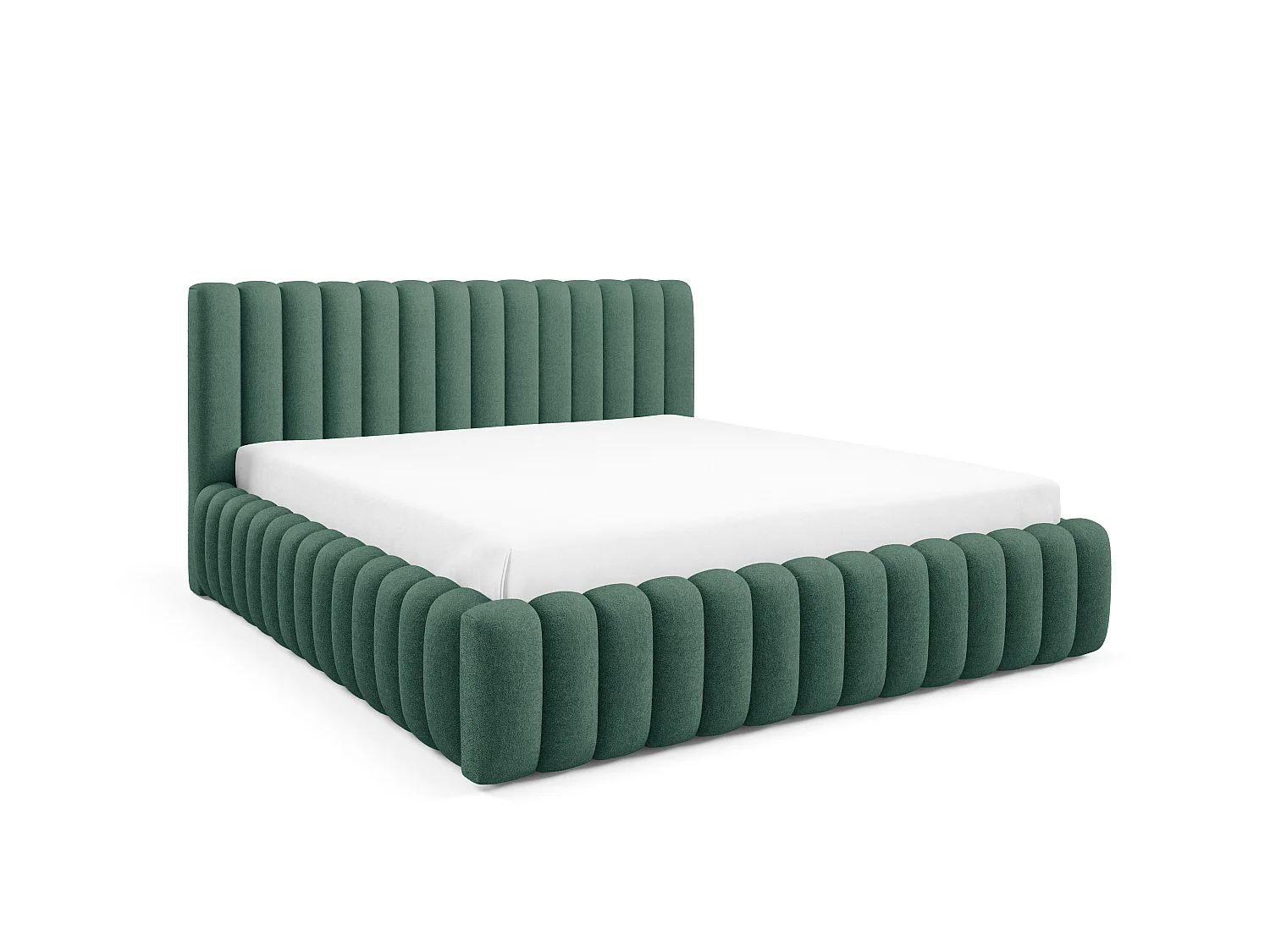 FURNISTAR Lit rembourré BLIVIO 160x200 cm|avec coffre de rangement|Sommier à lattes|Lit double|Aspect lit boxspring-Vert