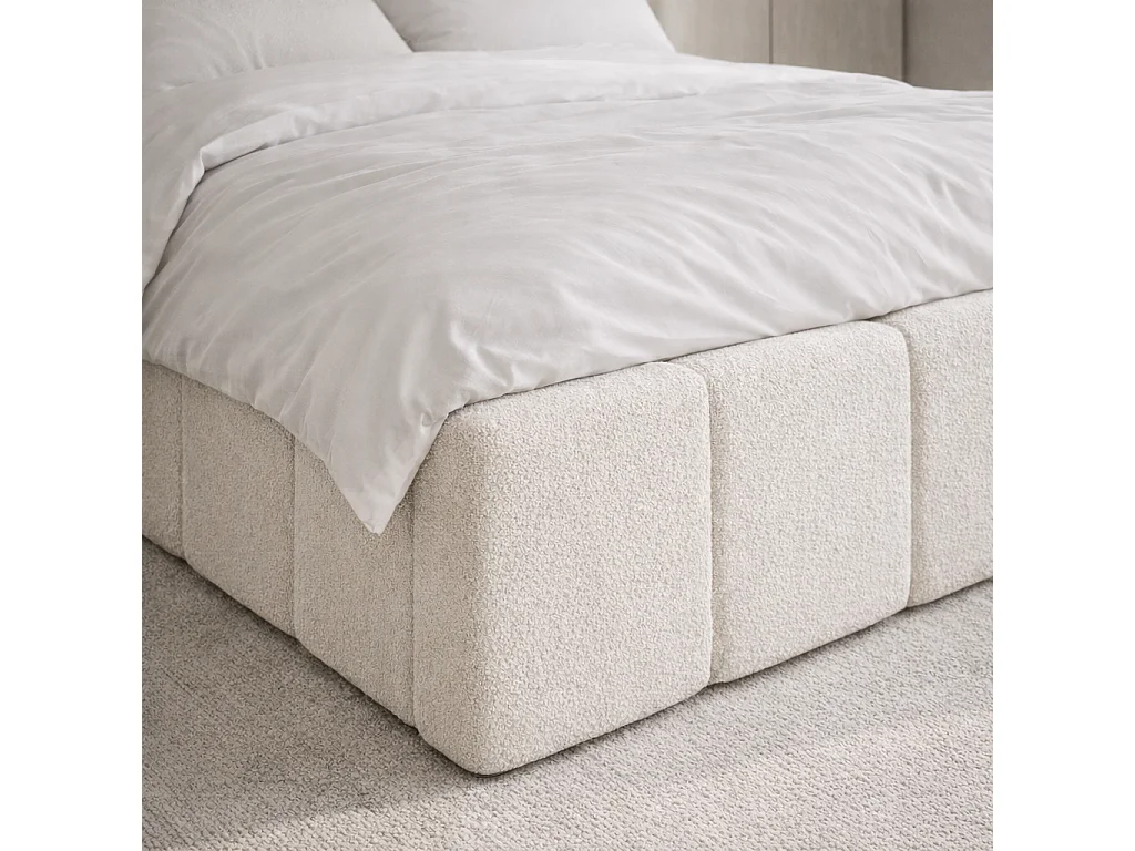 Lit rembourré CLOUDY avec coffre de rangement 160x200|Lit double|Sommier à lattes|Aspect lit boxspring|sans matelas|Chambre-Crème clair