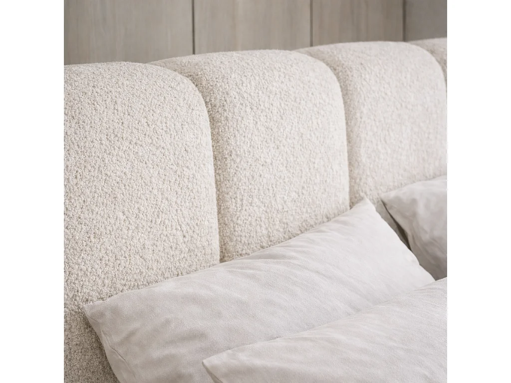 Lit rembourré CLOUDY avec coffre de rangement 160x200|Lit double|Sommier à lattes|Aspect lit boxspring|sans matelas|Chambre-Crème clair