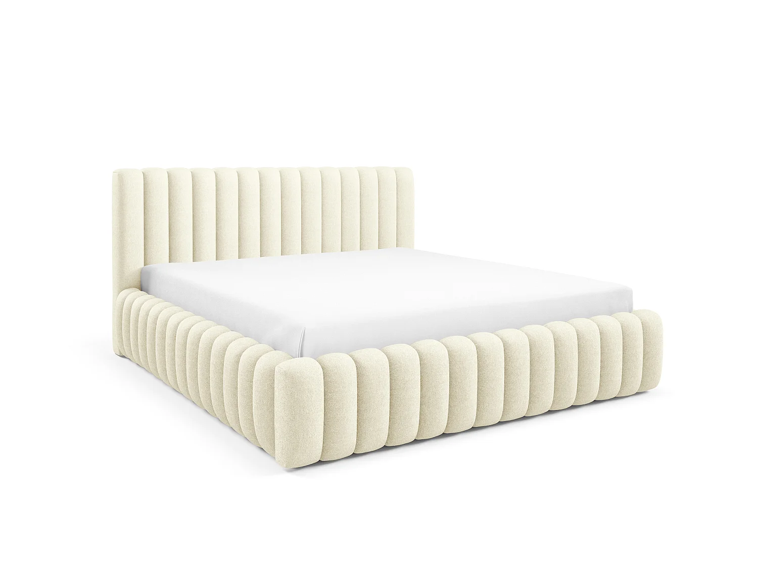 FURNISTAR Lit rembourré BLIVIO 200x200 cm|avec coffre de rangement|Sommier à lattes|Lit double|Aspect lit boxspring-Crème
