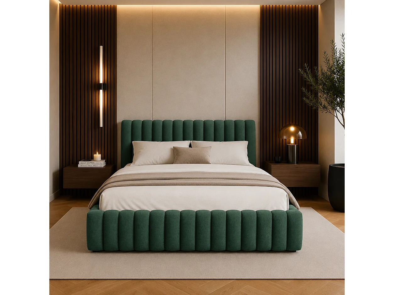 FURNISTAR Gestoffeerd bed BLIVIO 200x200 cm|met opbergruimte|Lattenbodem|Tweepersoonsbed|Boxspring-look-Groen
