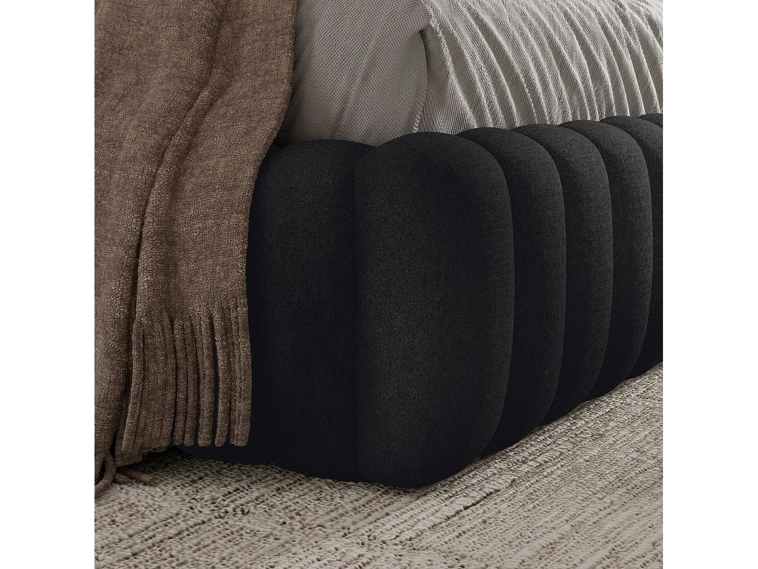 FURNISTAR Lit rembourré BLIVIO 140x200 cm|avec coffre de rangement|Sommier à lattes|Lit double|Aspect lit boxspring-Noir