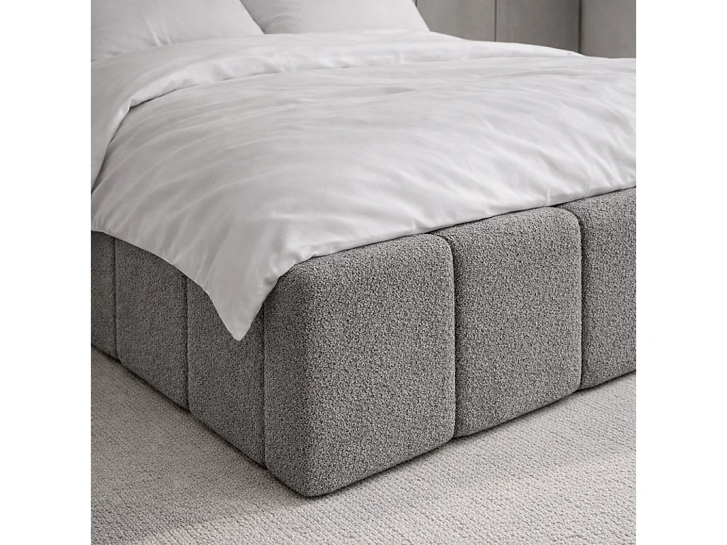 Lit rembourré CLOUDY avec coffre de rangement 160x200|Lit double|Sommier à lattes|Aspect lit boxspring|sans matelas|Chambre-Gris