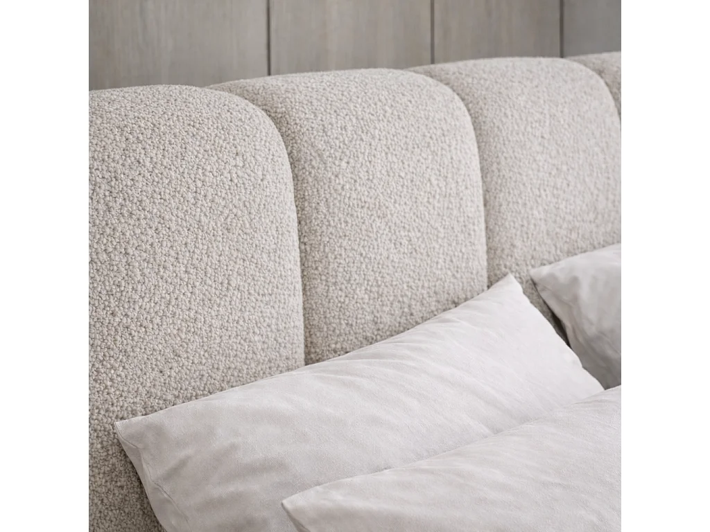Lit rembourré CLOUDY avec coffre de rangement 140x200|Lit double|Sommier à lattes|Aspect lit boxspring|sans matelas|Chambre-Beige