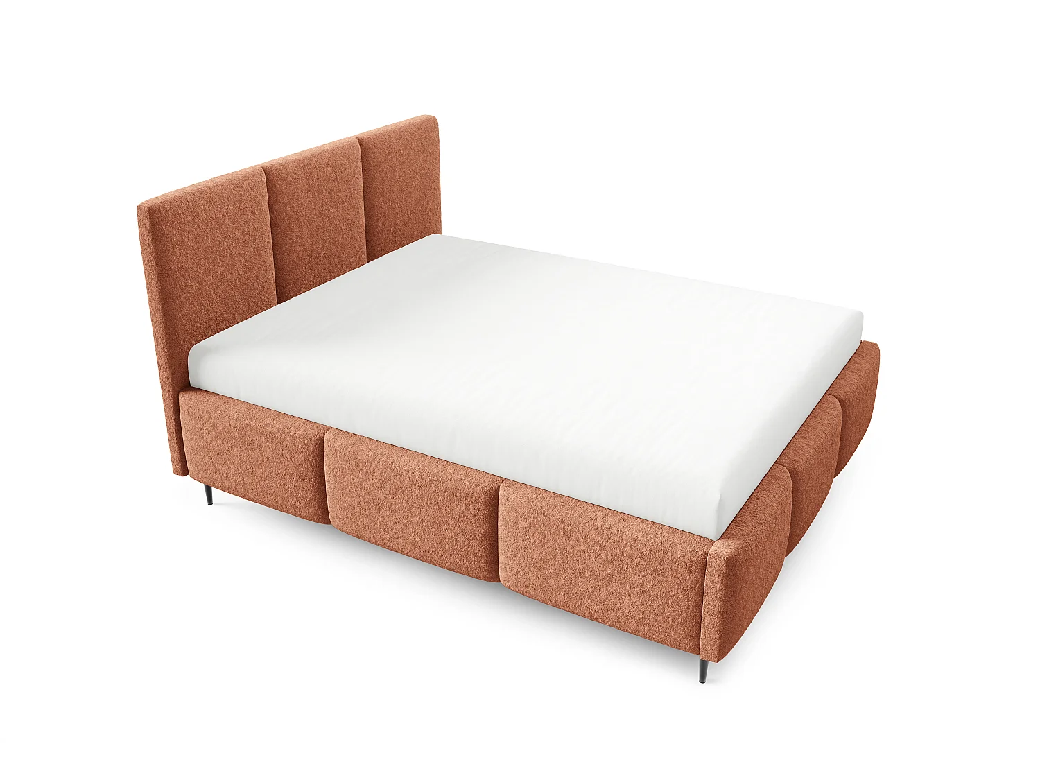 Gestoffeerd bed VALERIO met poten en opbergruimte, bed 160x200|Tweepersoonsbed|Lattenbodem|Boxspring-look|zonder matras|Slaapkamer-Vosrood