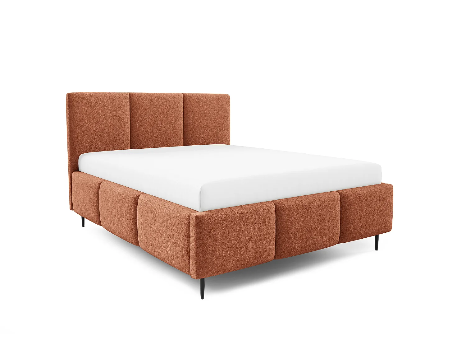 Gestoffeerd bed VALERIO met poten en opbergruimte, bed 160x200|Tweepersoonsbed|Lattenbodem|Boxspring-look|zonder matras|Slaapkamer-Vosrood