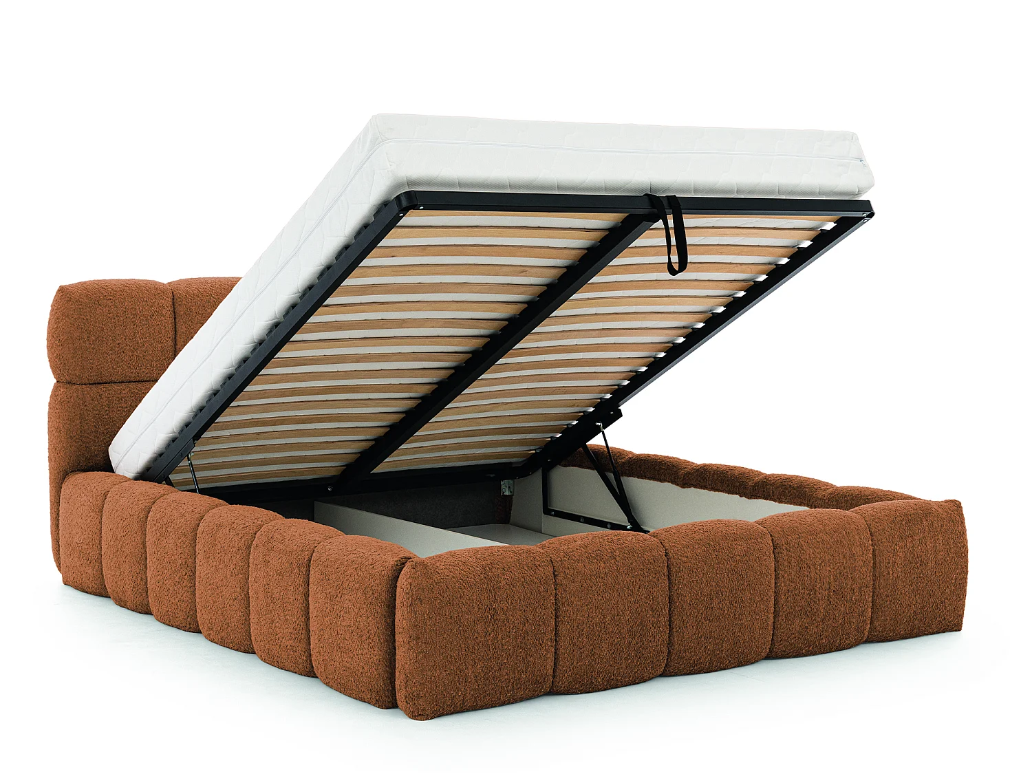 FURNISTAR Gestoffeerd bed SOFIA 140x200 met opbergruimte|Bubble|Tweepersoonsbed|Lattenbodem|Boxspring-look|zonder matras-Vosrood