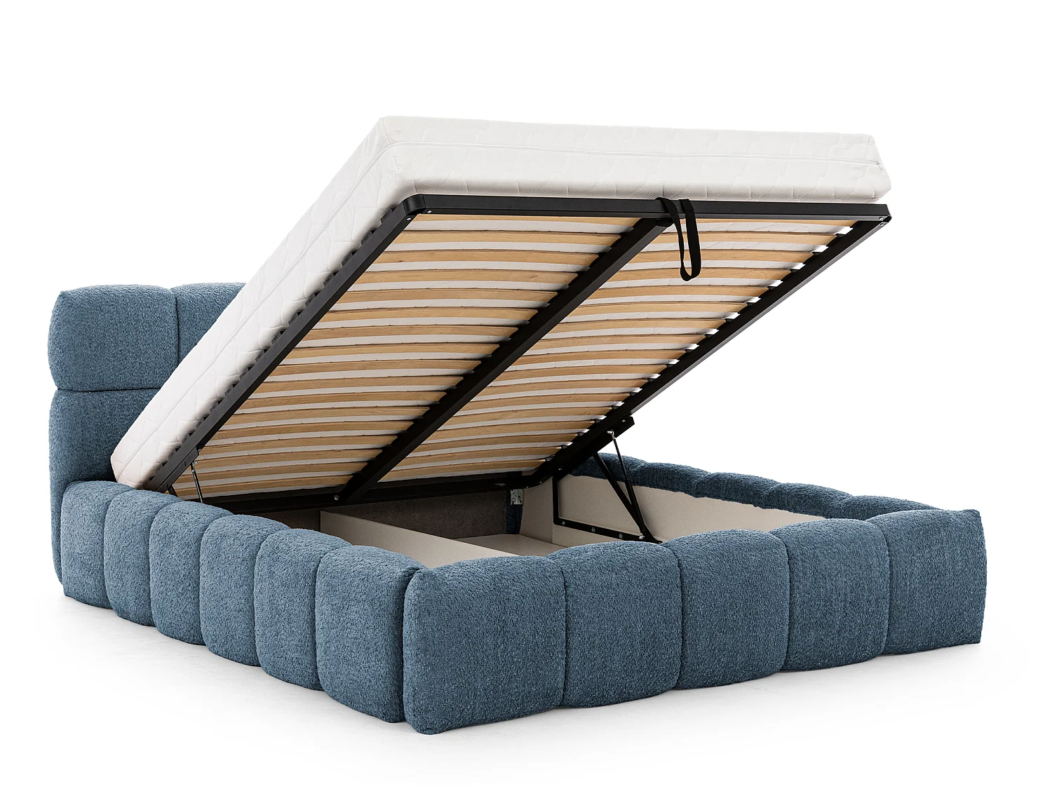 FURNISTAR Gestoffeerd bed SOFIA 180x200 met opbergruimte|Bubble|Tweepersoonsbed|Lattenbodem|Boxspring-look|zonder matras-Hemelsblauw