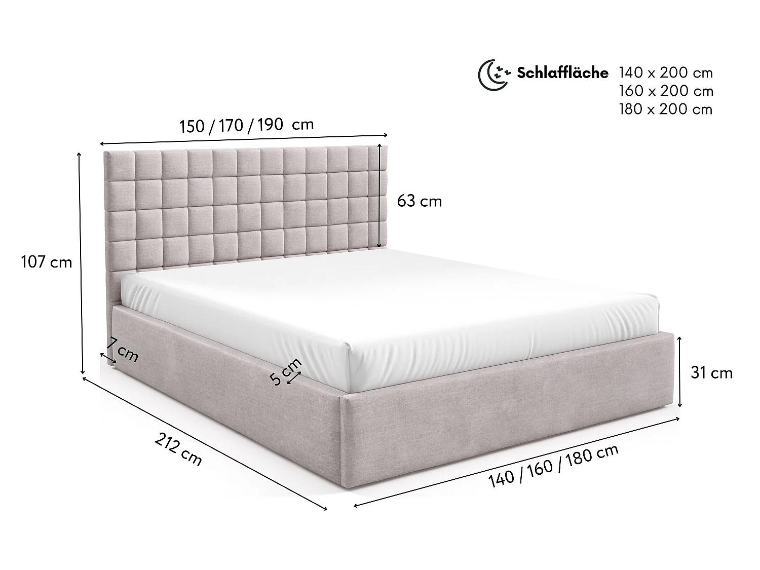 FURNISTAR Lit rembourré BEA III avec coffre de rangement 160x200 |Lit double avec rangement|Sommier à lattes|Aspect lit boxspring|sans matelas - Marron