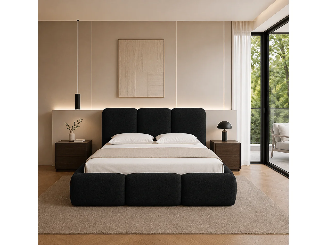 FURNISTAR Lit rembourré BOVA 180x200 cm avec coffre de rangement|Sommier à lattes|Lit double|Aspect lit boxspring-Gris clair