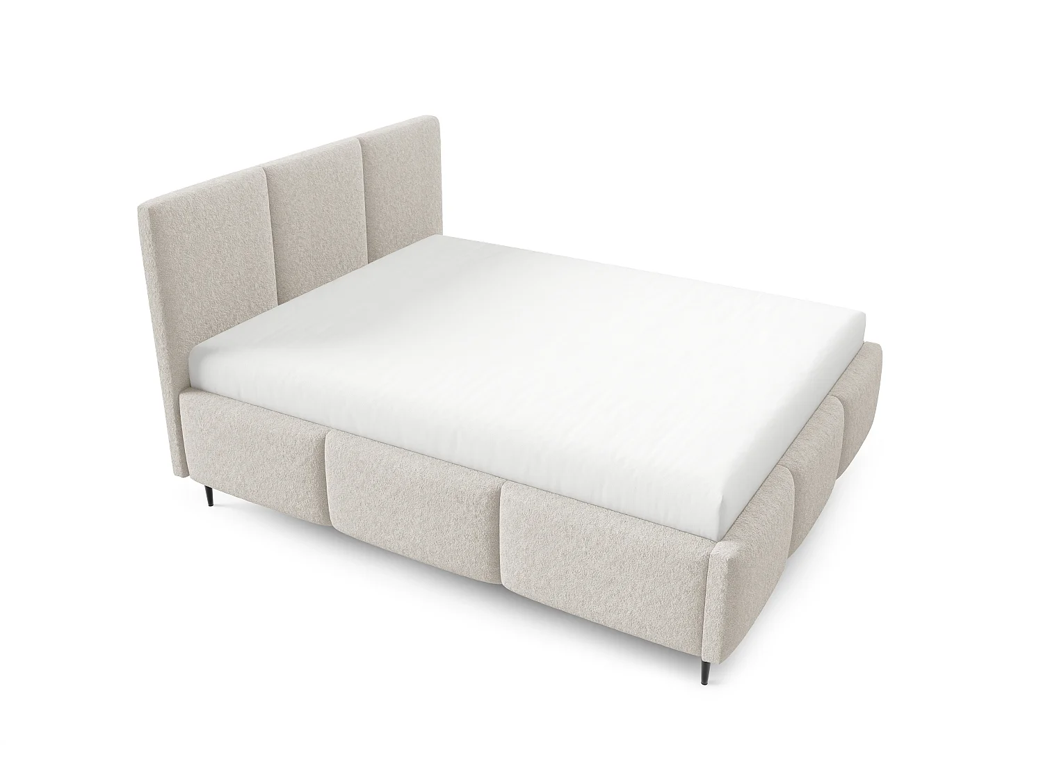 Gestoffeerd bed VALERIO met poten en opbergruimte, bed 160x200|Tweepersoonsbed|Lattenbodem|Boxspring-look|zonder matras|Slaapkamer-Beige