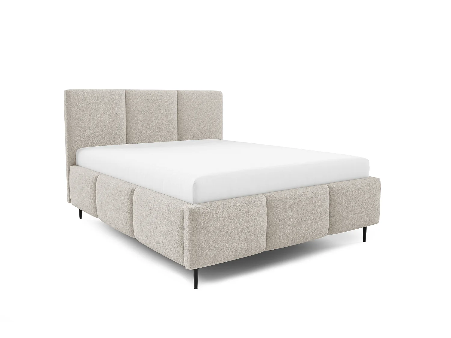 Gestoffeerd bed VALERIO met poten en opbergruimte, bed 160x200|Tweepersoonsbed|Lattenbodem|Boxspring-look|zonder matras|Slaapkamer-Beige