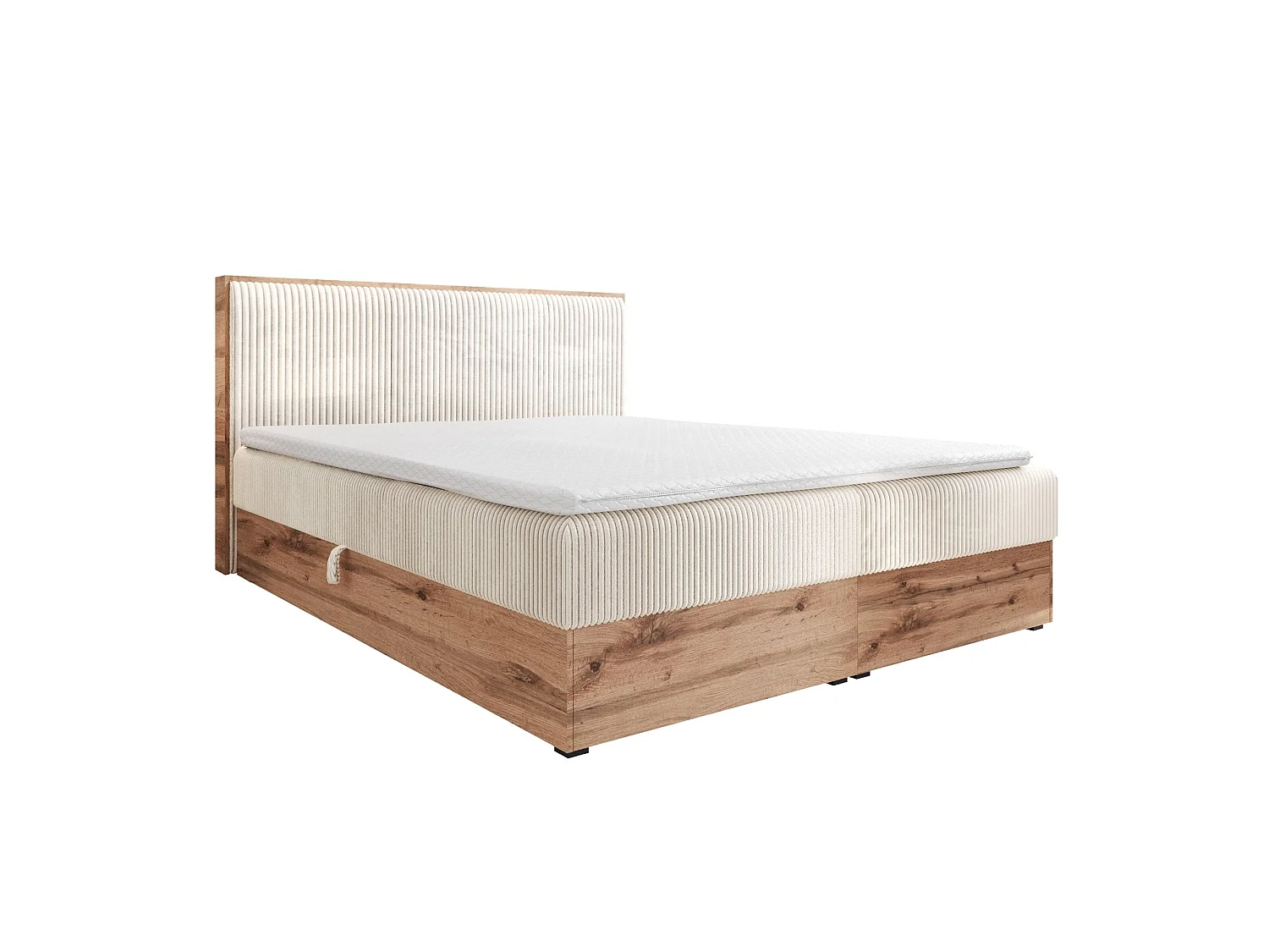 Boxspringbed TILIA-160x200cm Opbergbakken|Topper|Tweepersoonsbed|Bonellmatras|Ribstof|Gestoffeerd bed|Wotan plaat-Grijs