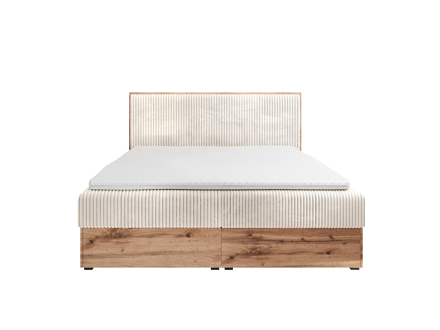 Boxspringbed TILIA-160x200cm Opbergbakken|Topper|Tweepersoonsbed|Bonellmatras|Ribstof|Gestoffeerd bed|Wotan plaat-Beige