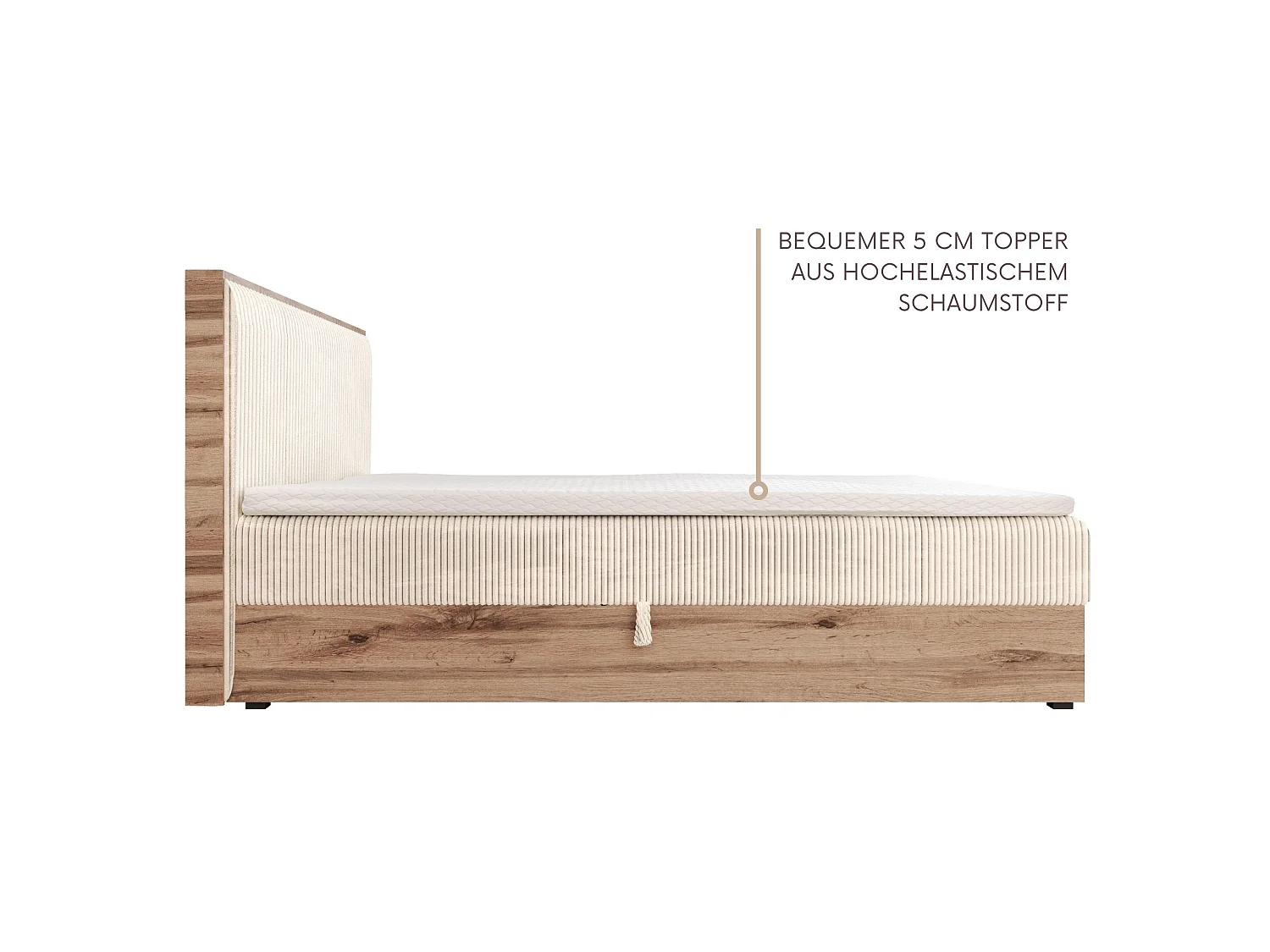 Boxspringbed TILIA-160x200cm Opbergbakken|Topper|Tweepersoonsbed|Bonellmatras|Ribstof|Gestoffeerd bed|Wotan plaat-Beige