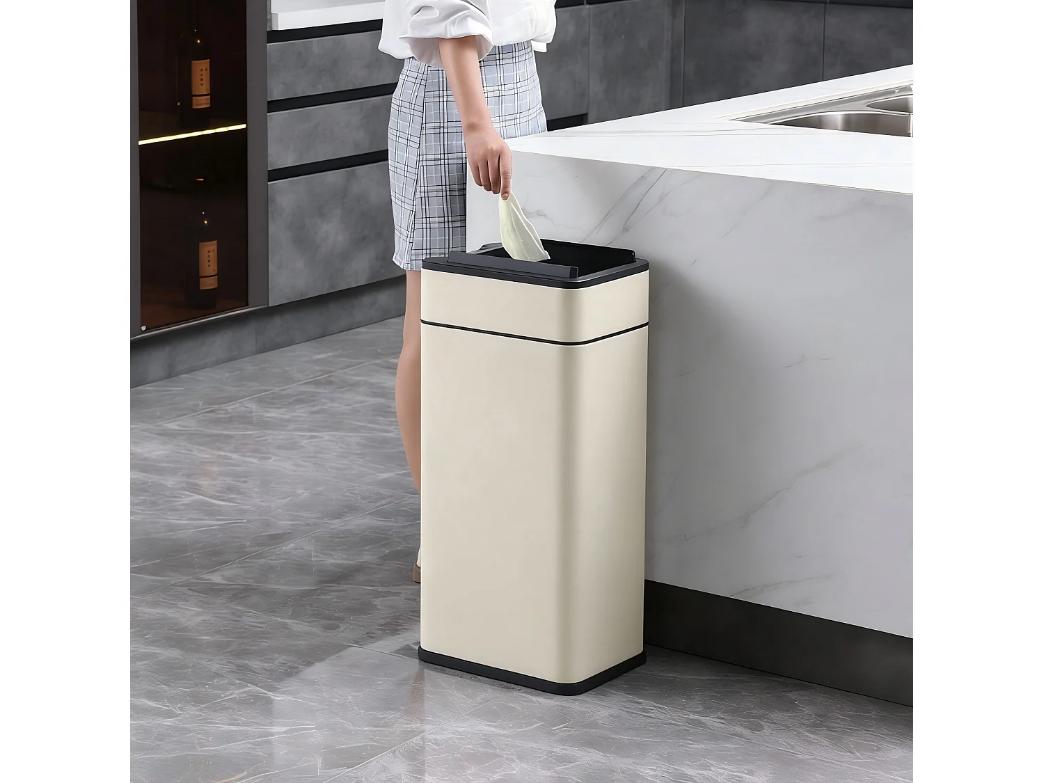 SVITA SE40L Poubelle à capteur Poubelle de cuisine Poubelle automatique Taupe