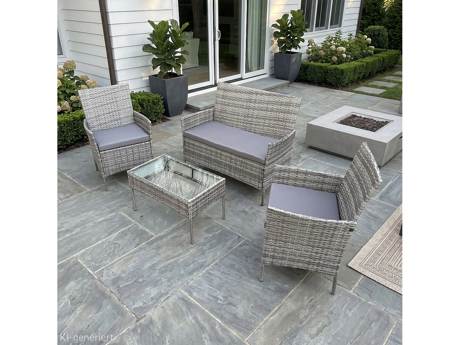 Ensemble de jardin SVITA BROOKLYN 4 pièces avec housse en polyrotin coussins gris