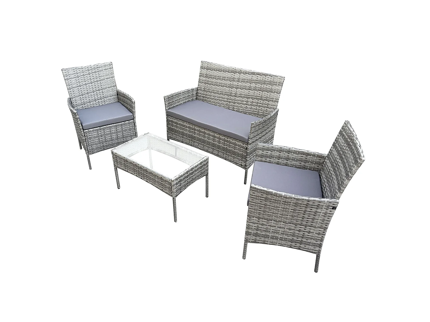Ensemble de jardin SVITA BROOKLYN 4 pièces avec housse en polyrotin coussins gris