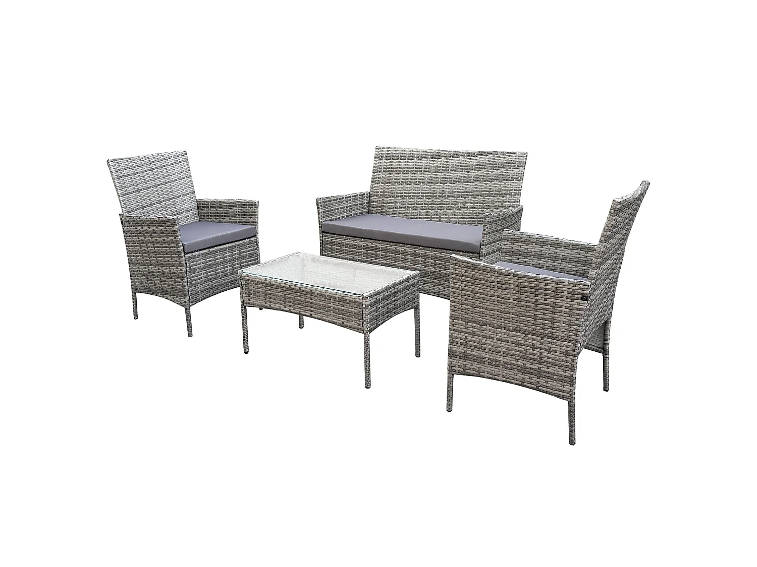 Ensemble de jardin SVITA BROOKLYN 4 pièces avec housse en polyrotin coussins gris