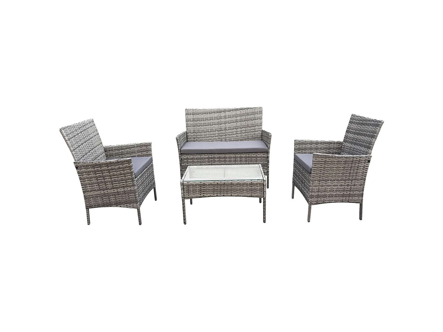 Ensemble de jardin SVITA BROOKLYN 4 pièces avec housse en polyrotin coussins gris