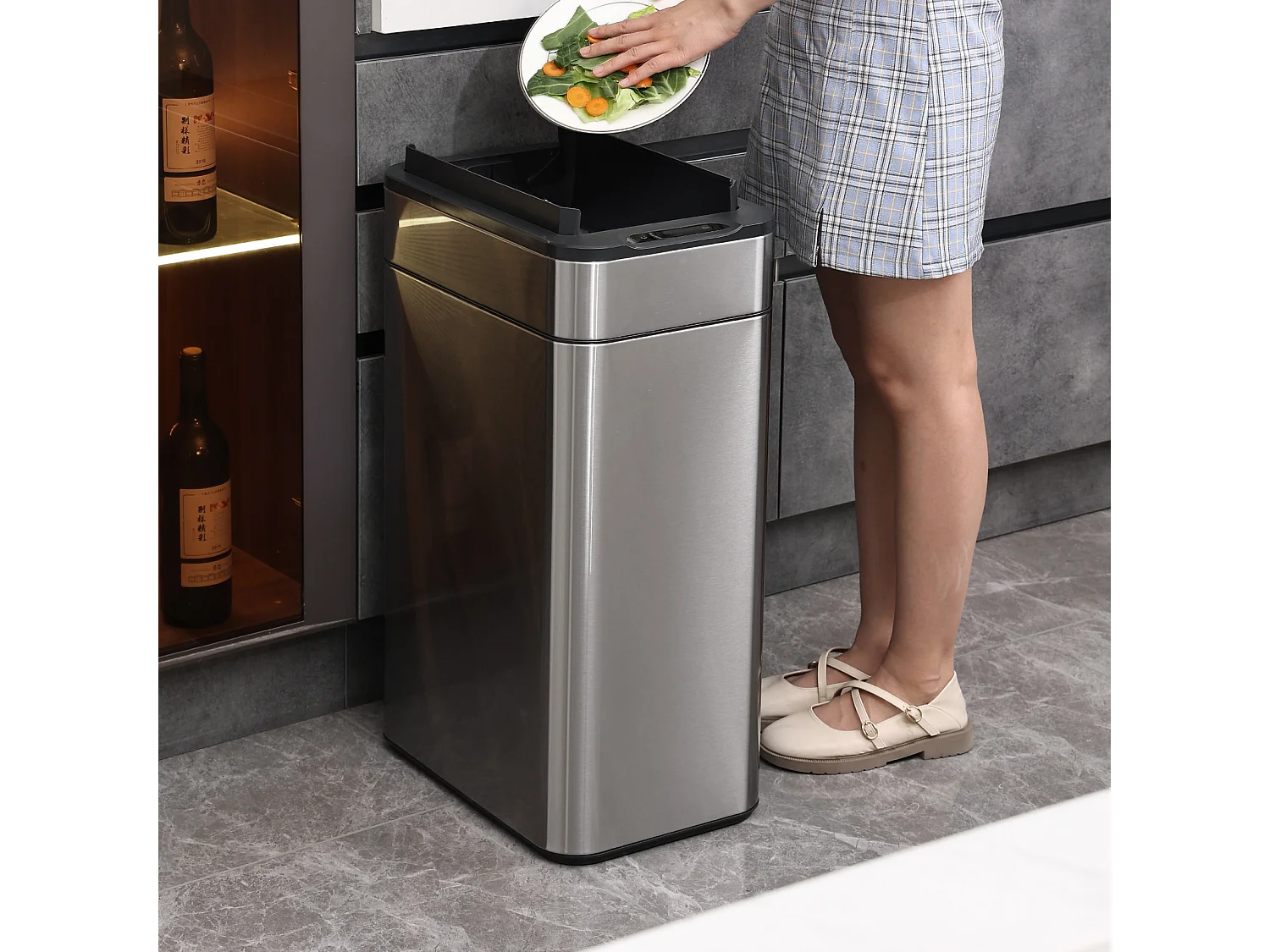 SVITA SE60L Poubelle à capteur Poubelle automatique Poubelle de cuisine Argent