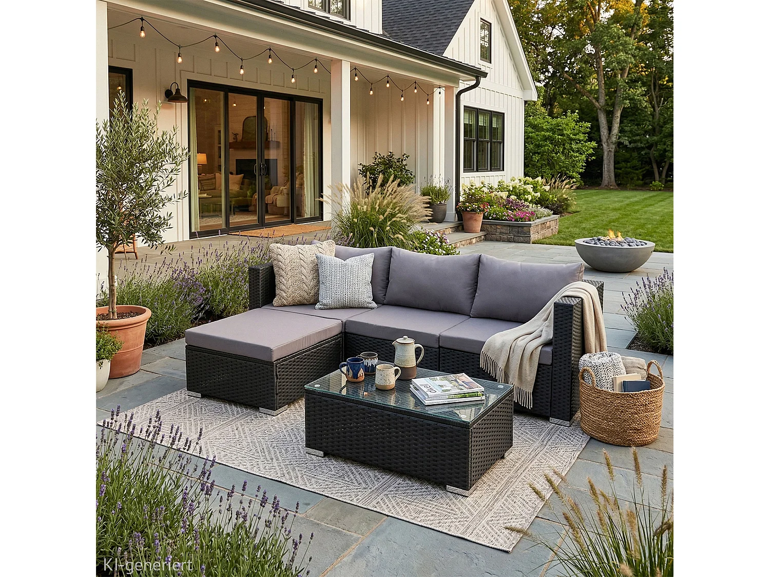 Ensemble de salon de jardin SVITA QUEENS mobilier de jardin coin salon housse polyrotin noir
