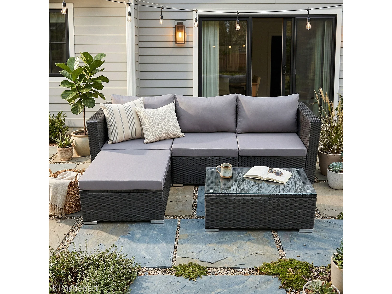 Ensemble de salon de jardin SVITA QUEENS mobilier de jardin coin salon housse polyrotin noir