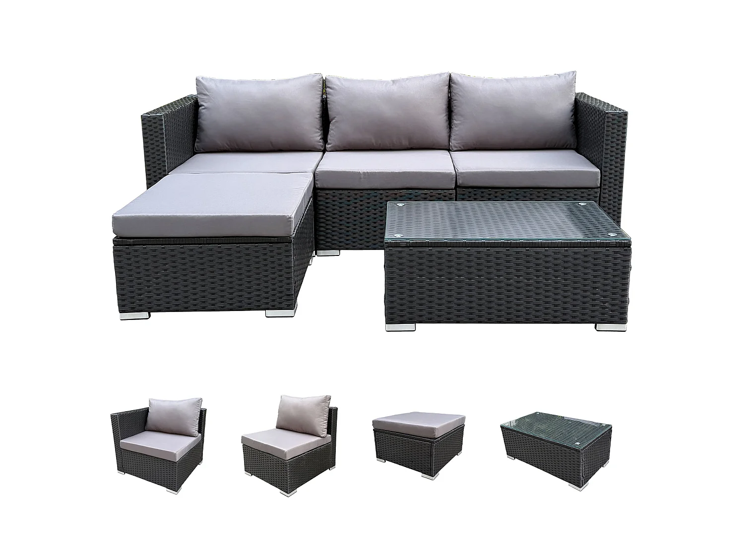 Ensemble de salon de jardin SVITA QUEENS mobilier de jardin coin salon housse polyrotin noir