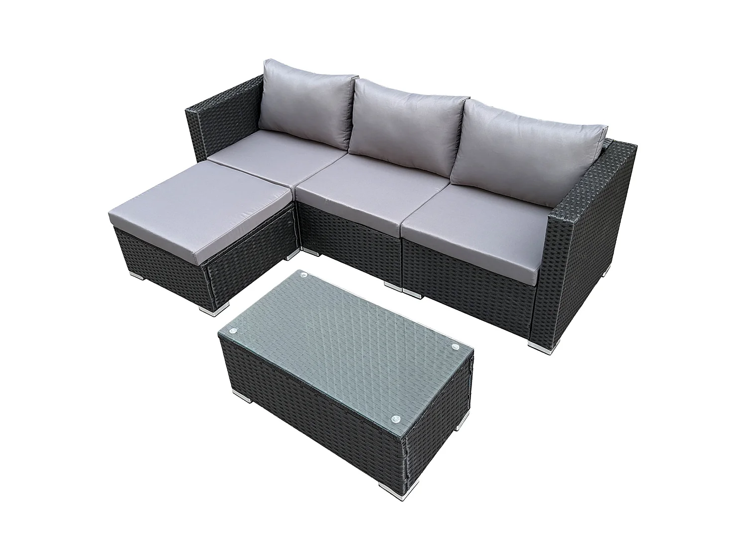 Ensemble de salon de jardin SVITA QUEENS mobilier de jardin coin salon housse polyrotin noir