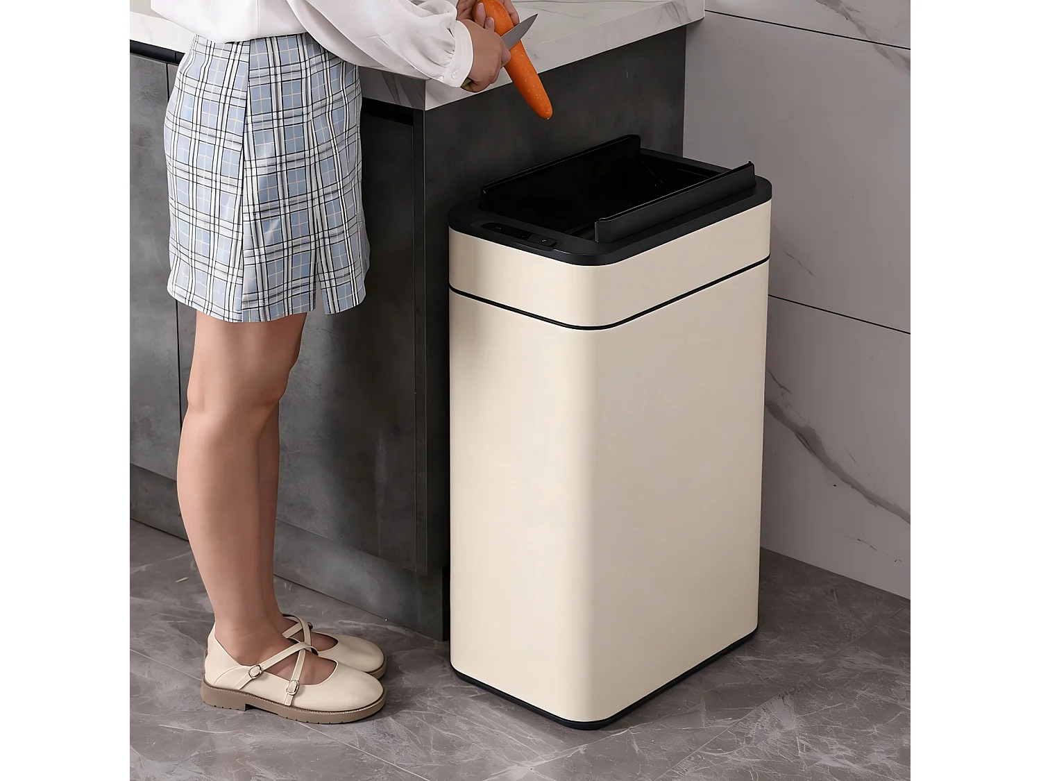 SVITA SE60L Poubelle à capteur Poubelle automatique Poubelle de cuisine Taupe