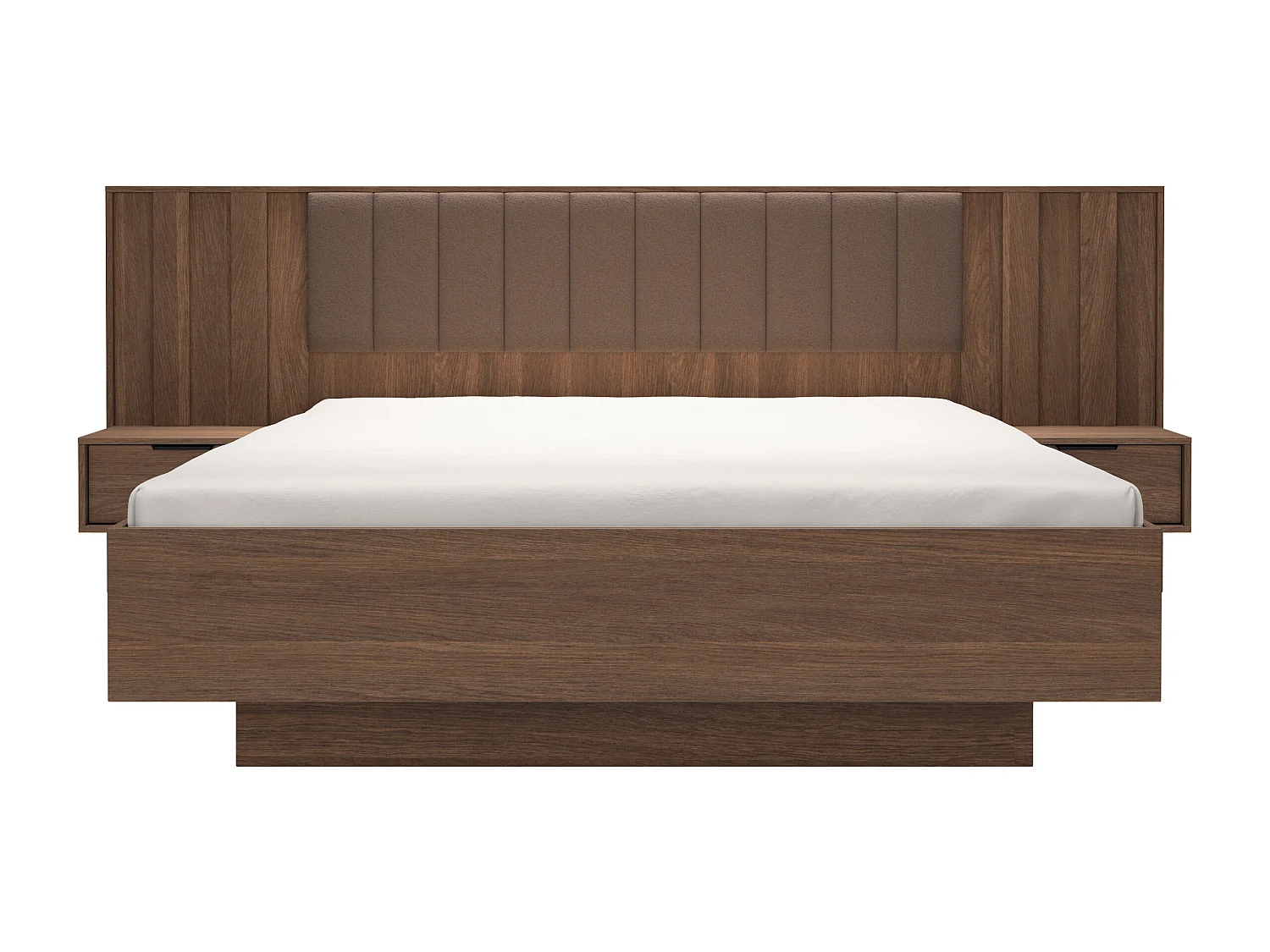 Lit avec chevets 160 x 200 cm et tête de lit en tissu - Coloris : Naturel foncé et marron + Sommier - KALSIYA