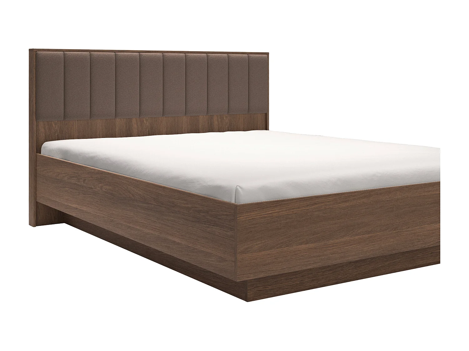 Lit avec chevets 160 x 200 cm et tête de lit en tissu - Coloris : Naturel foncé et marron + Sommier - KALSIYA