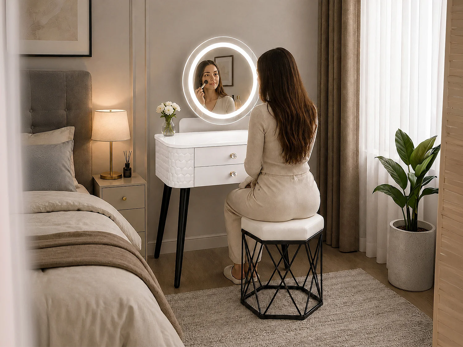 Dressing Table with LED Mirror, Storage Drawer & Makeup Vanity Desk - white W60 - Bella