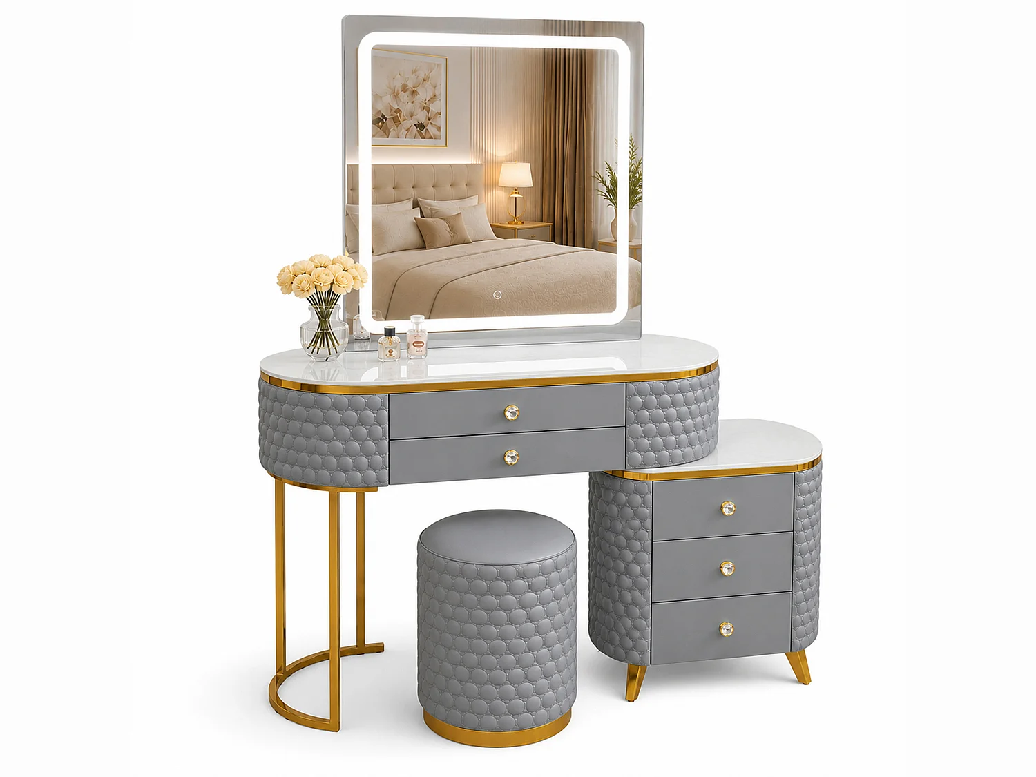 Dressing Table with LED Mirror and 5 Drawers Storage - grey W130  - Lumera